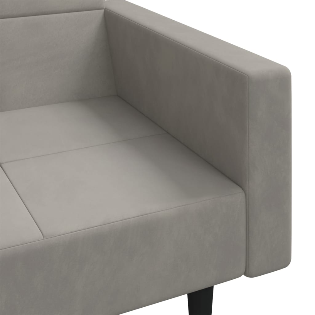 Dvivietė sofa-lova su dvejomis pagalvėmis, pilka, aksomas