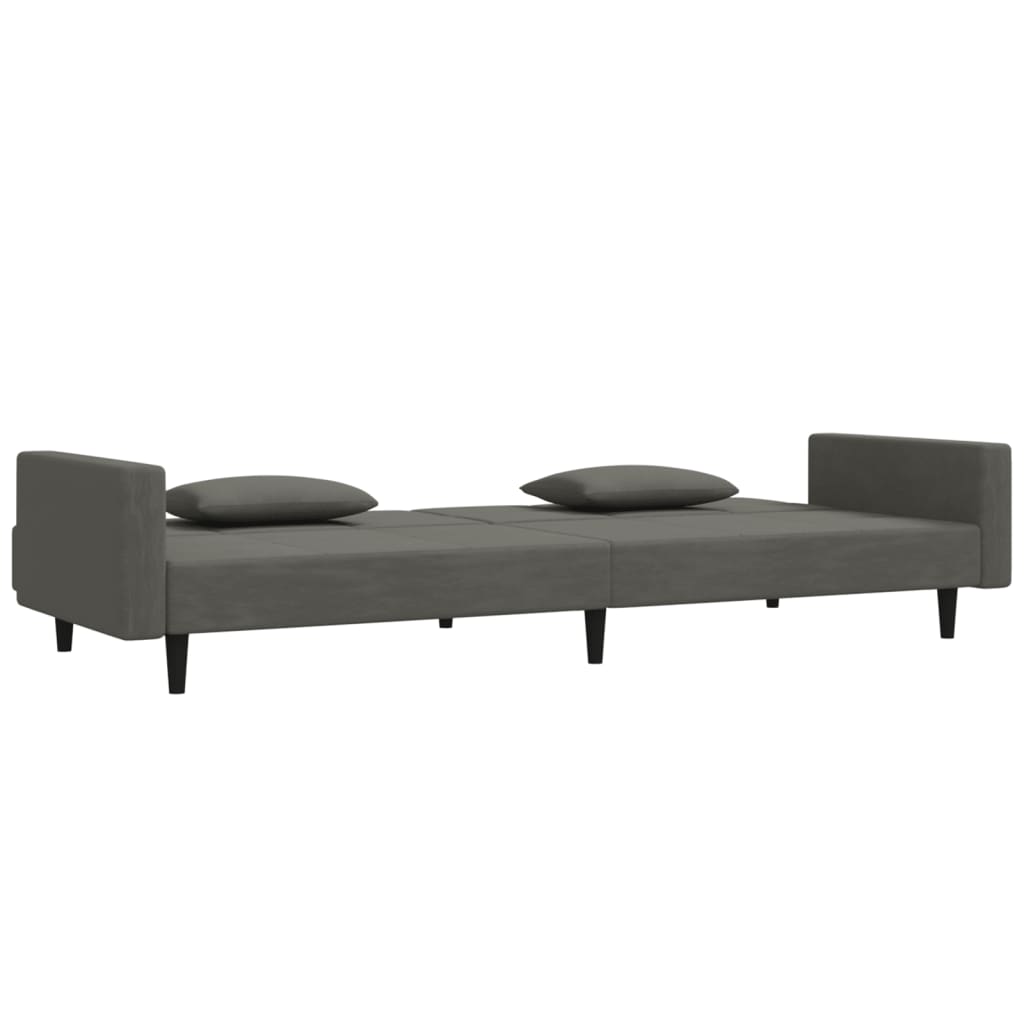 Dvivietė sofa-lova su dvejomis pagalvėmis, pilka, aksomas