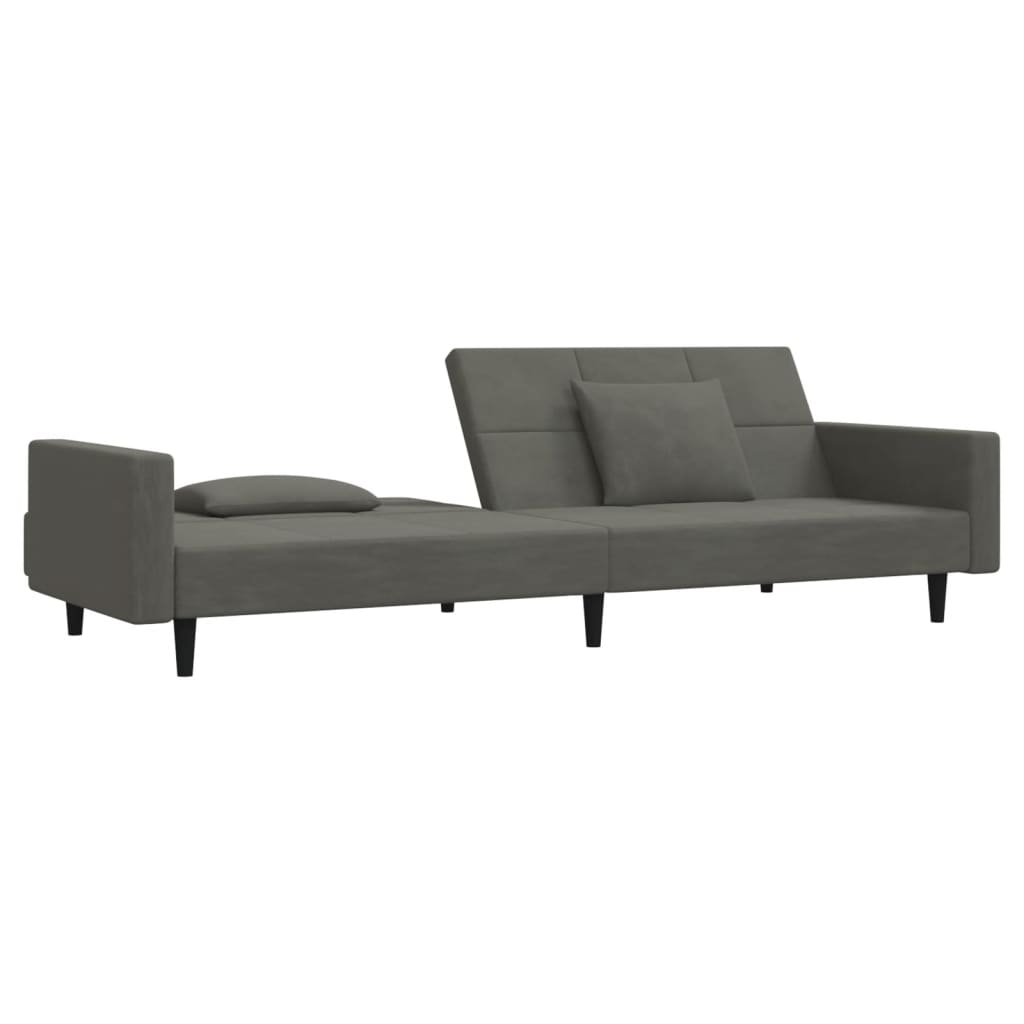 Dvivietė sofa-lova su dvejomis pagalvėmis, pilka, aksomas