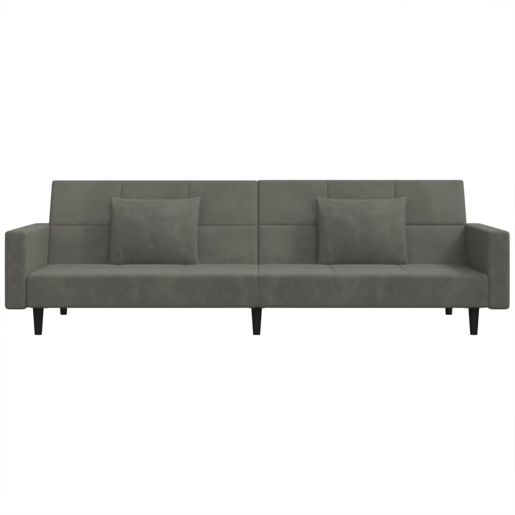 Dvivietė sofa-lova su dvejomis pagalvėmis, pilka, aksomas