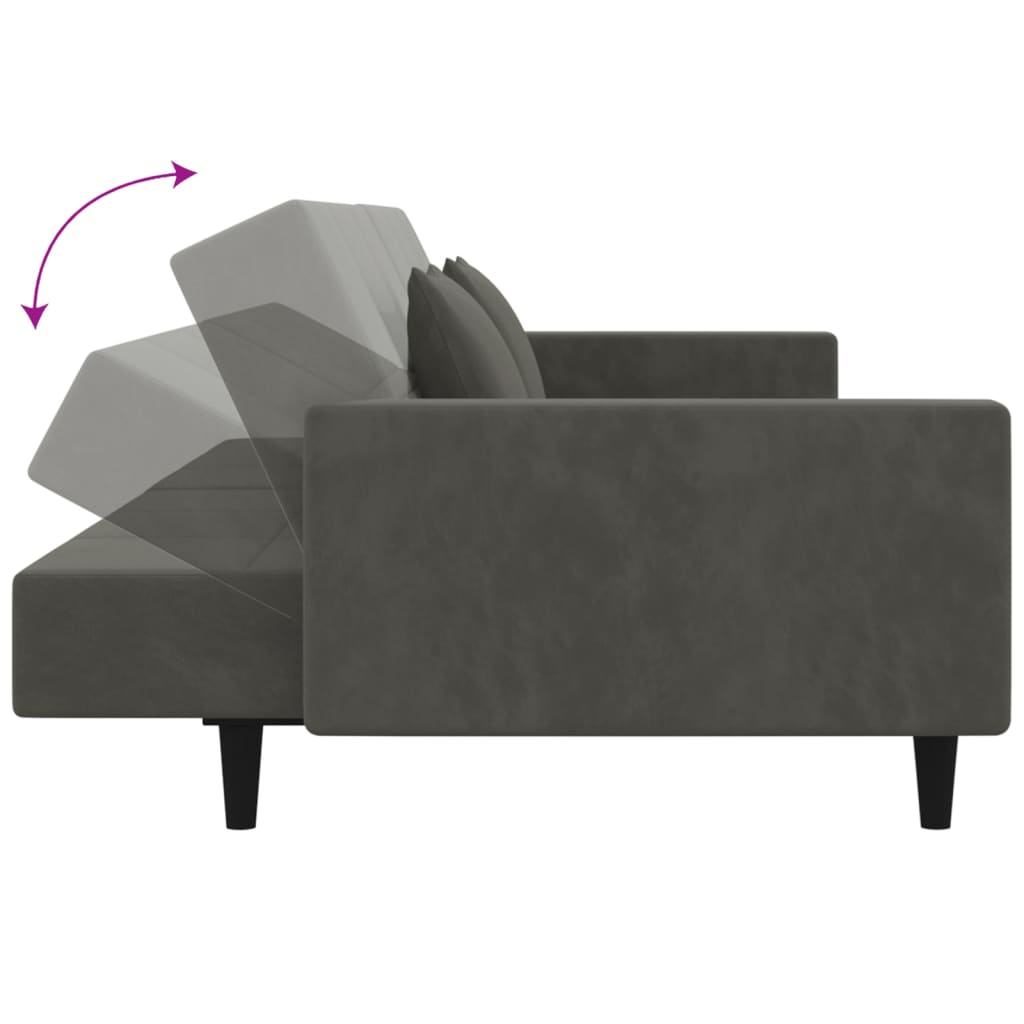 Dvivietė sofa-lova su dvejomis pagalvėmis, pilka, aksomas