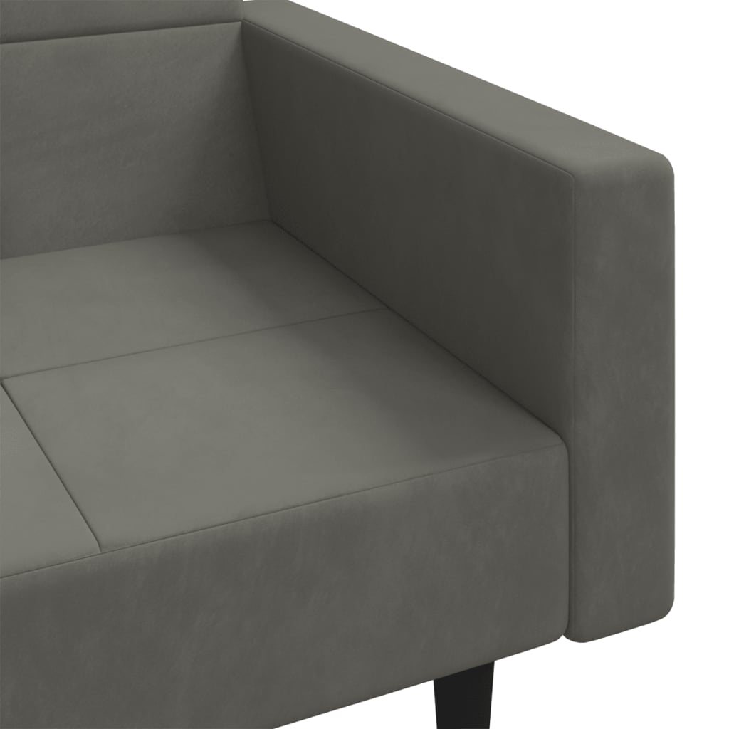 Dvivietė sofa-lova su dvejomis pagalvėmis, pilka, aksomas