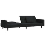 Dvivietė sofa-lova su dvejomis pagalvėmis, juoda, aksomas