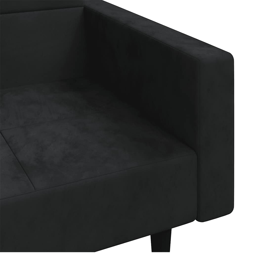 Dvivietė sofa-lova su dvejomis pagalvėmis, juoda, aksomas
