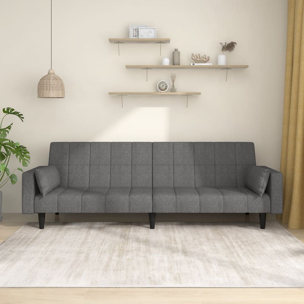 Dvivietė sofa-lova su dvejomis pagalvėmis, pilka, audinys