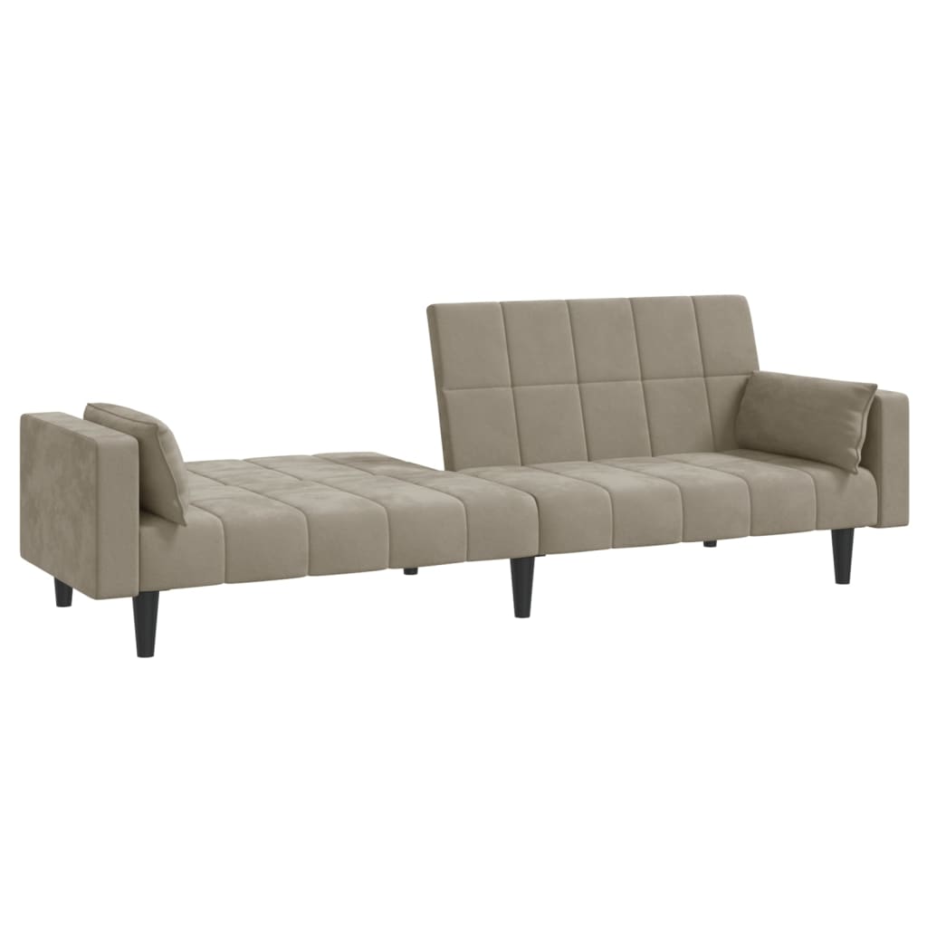 Dvivietė sofa-lova su dvejomis pagalvėmis, pilka, aksomas