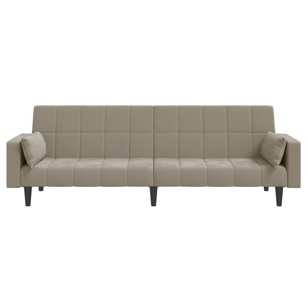 Dvivietė sofa-lova su dvejomis pagalvėmis, pilka, aksomas