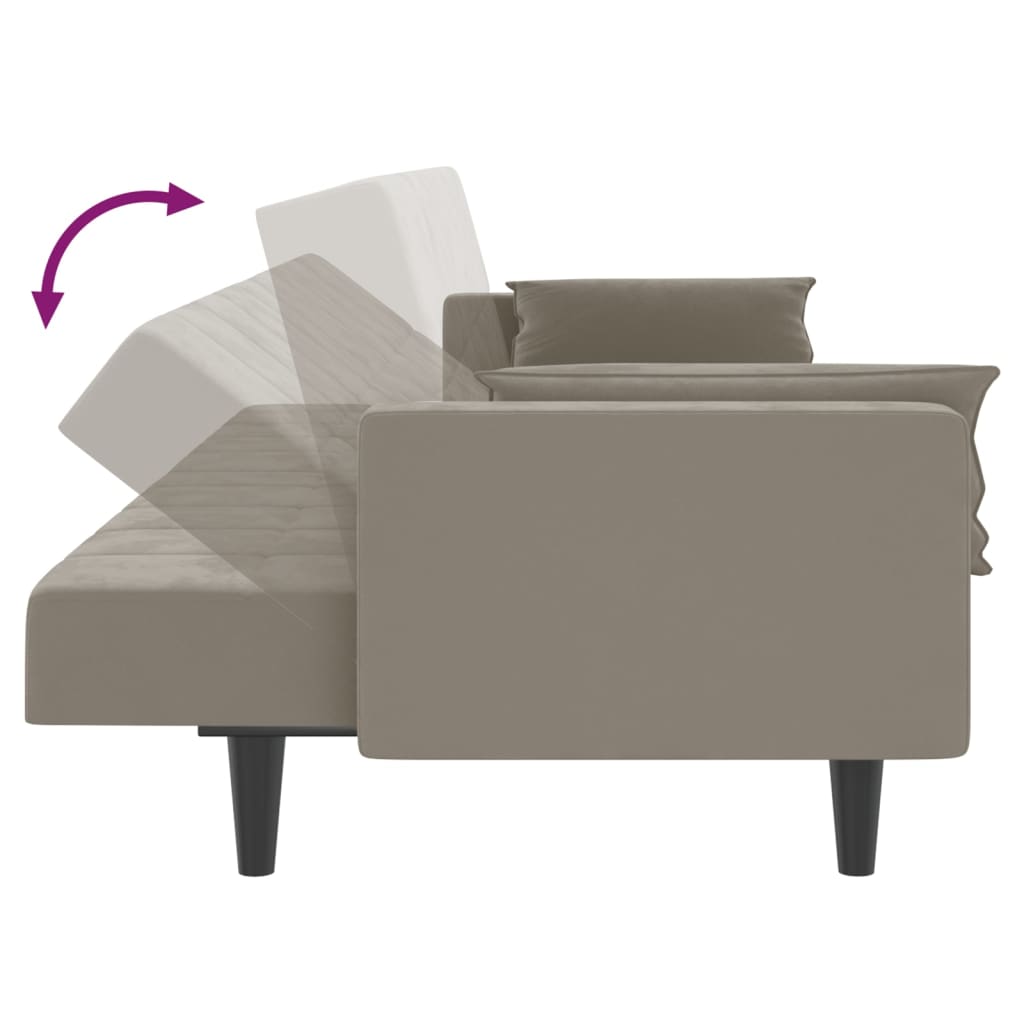 Dvivietė sofa-lova su dvejomis pagalvėmis, pilka, aksomas