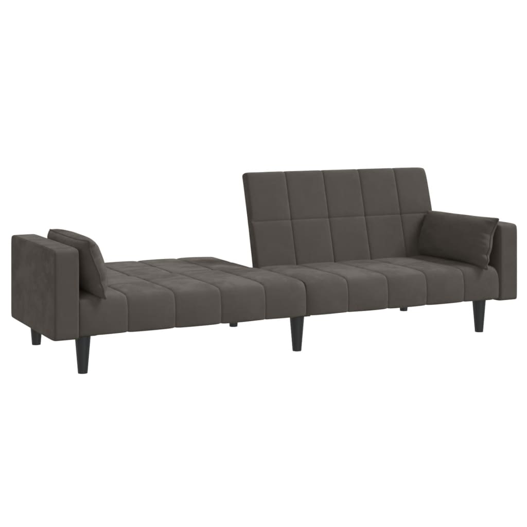 Dvivietė sofa-lova su dvejomis pagalvėmis, pilka, aksomas