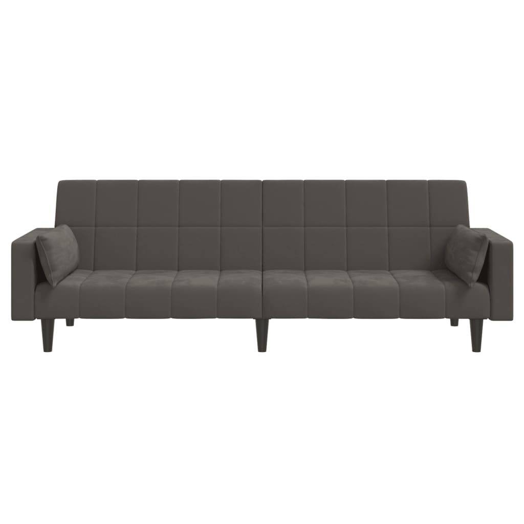 Dvivietė sofa-lova su dvejomis pagalvėmis, pilka, aksomas