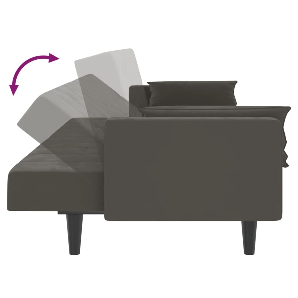 Dvivietė sofa-lova su dvejomis pagalvėmis, pilka, aksomas