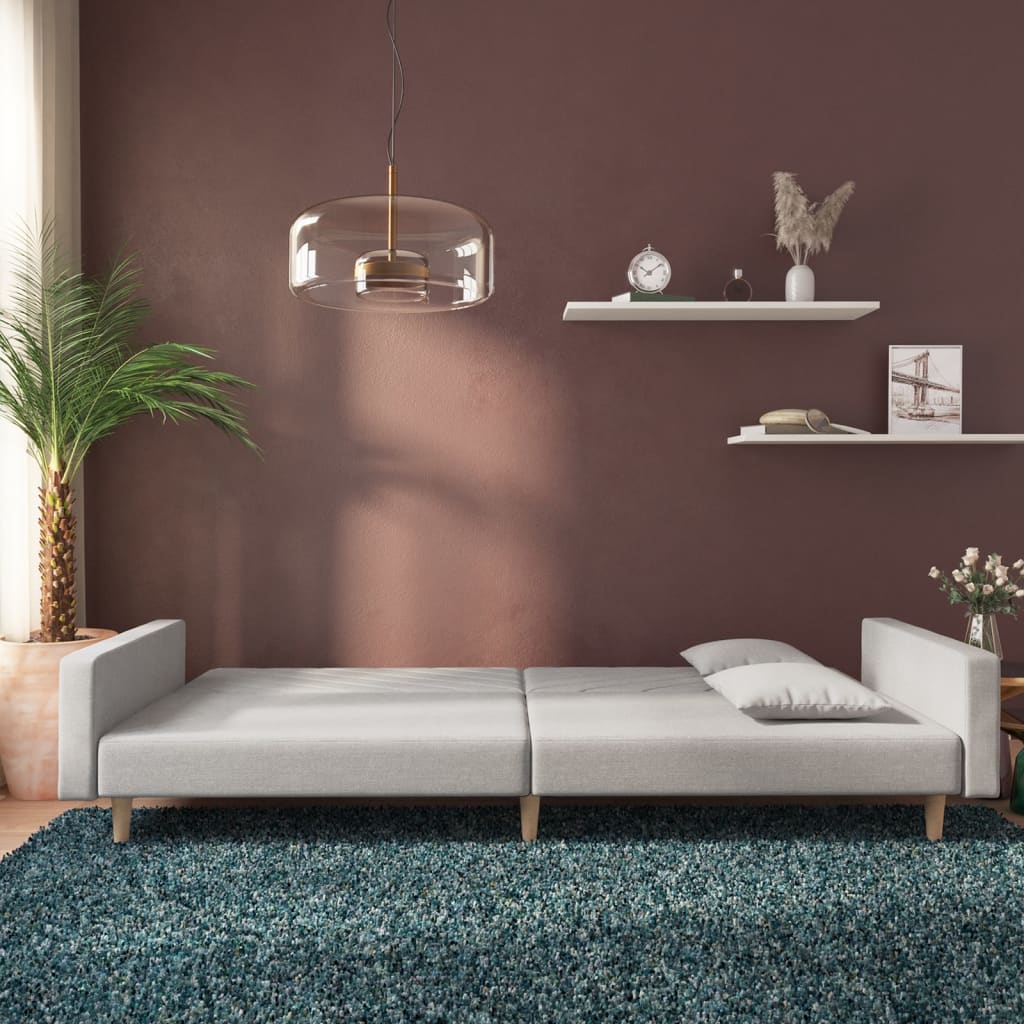 Dvivietė sofa-lova su dvejomis pagalvėmis, pilka, audinys