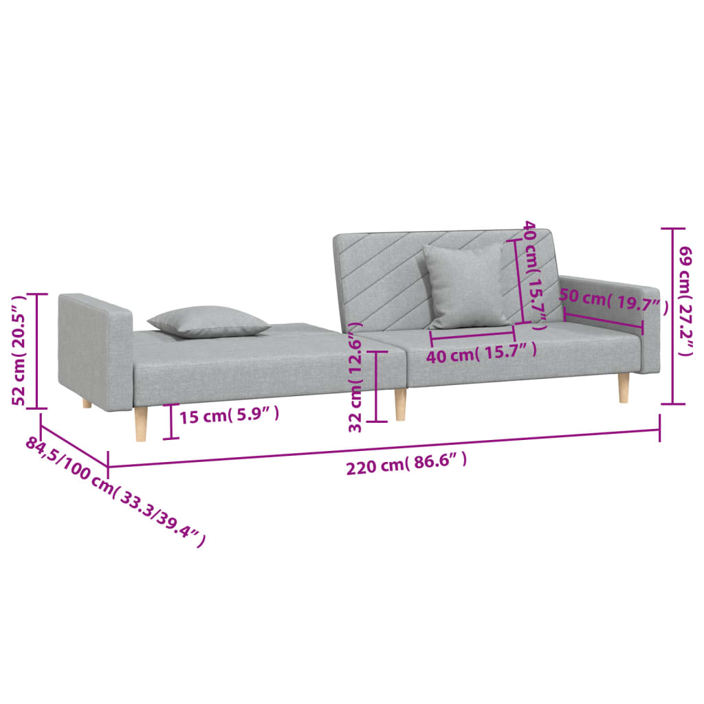 Dvivietė sofa-lova su dvejomis pagalvėmis, pilka, audinys