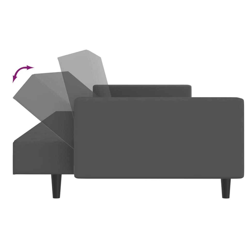 Dvivietė sofa-lova, tamsiai pilkos spalvos, aksomas