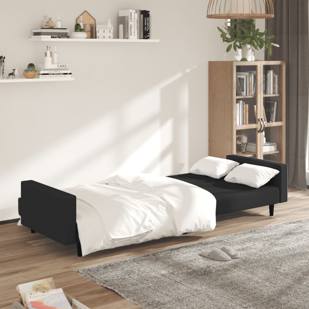 Dvivietė sofa-lova, juodos spalvos, aksomas