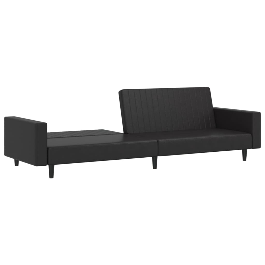 Dvivietė sofa-lova, juodos spalvos, dirbtinė oda