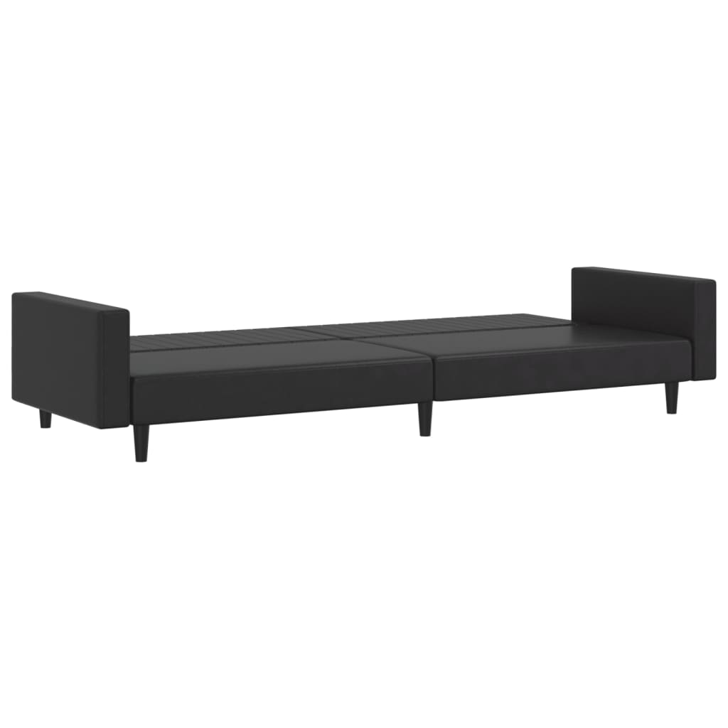 Dvivietė sofa-lova, juodos spalvos, dirbtinė oda