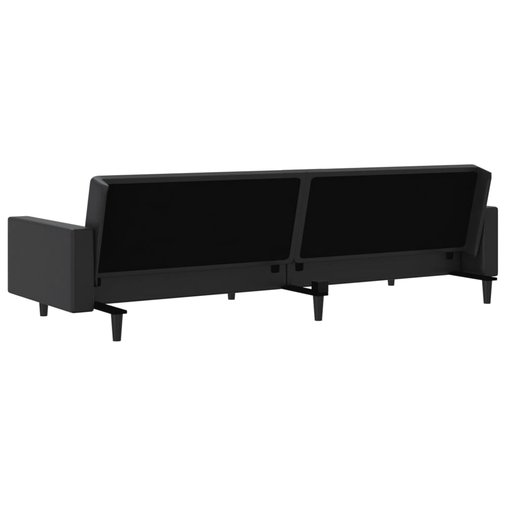 Dvivietė sofa-lova, juodos spalvos, dirbtinė oda