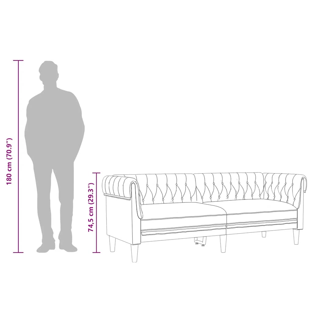 Trivietė chesterfield sofa, šviesiai pilkos spalvos, audinys