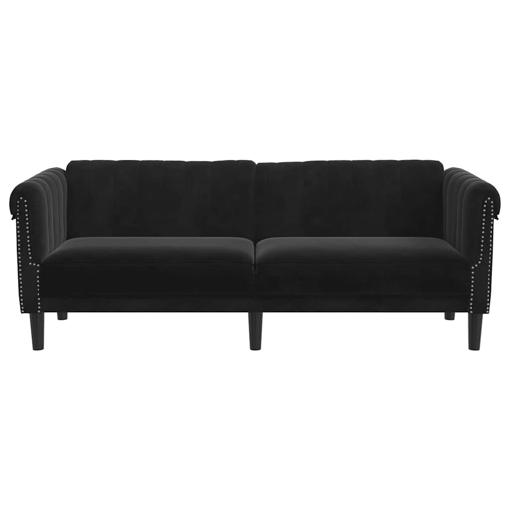 Trivietė sofa, juodos spalvos, aksomas