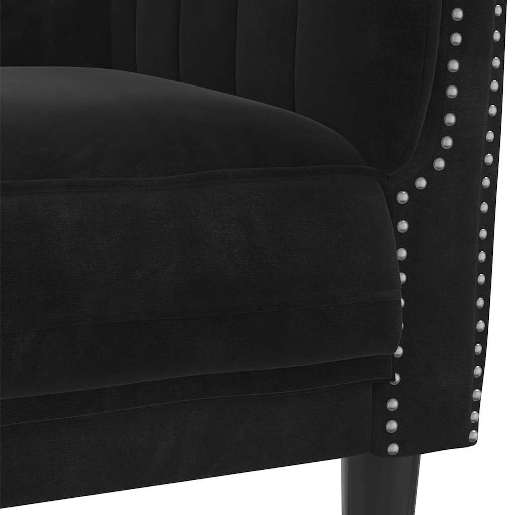 Trivietė sofa, juodos spalvos, aksomas