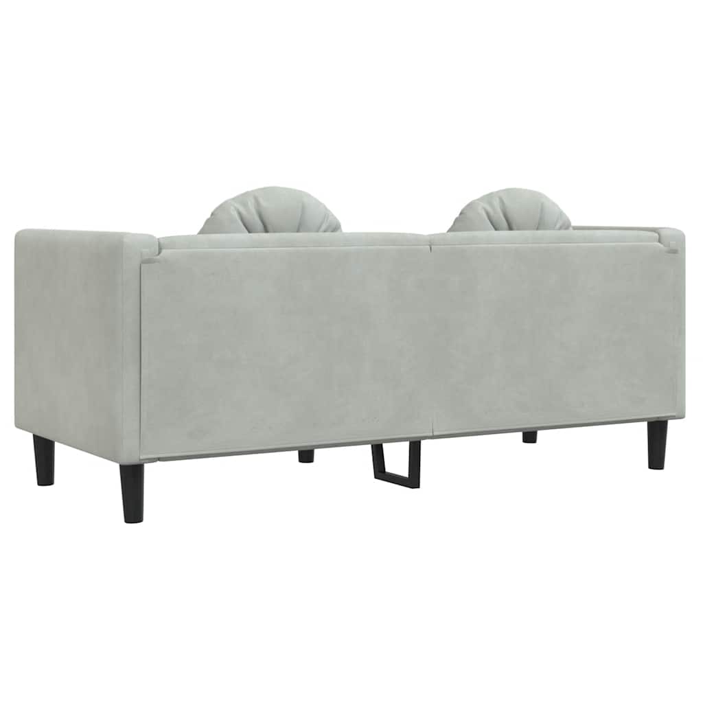 Dvivietė sofa su pagalvėlėmis, šviesiai pilkos spalvos, aksomas