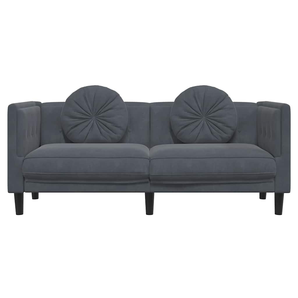Dvivietė sofa su pagalvėlėmis, tamsiai pilkos spalvos, aksomas