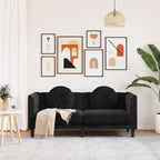Dvivietė sofa su pagalvėlėmis, juodos spalvos, aksomas