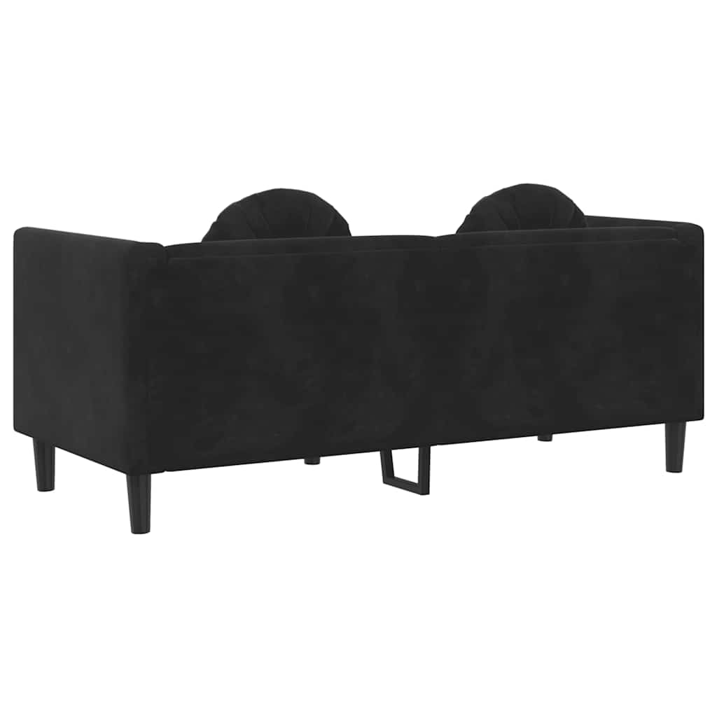 Dvivietė sofa su pagalvėlėmis, juodos spalvos, aksomas