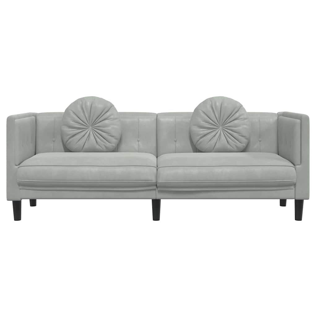 Trivietė sofa su pagalvėlėmis, šviesiai pilkos spalvos, aksomas
