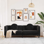 Trivietė sofa su pagalvėlėmis, juodos spalvos, aksomas