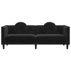 Trivietė sofa su pagalvėlėmis, juodos spalvos, aksomas