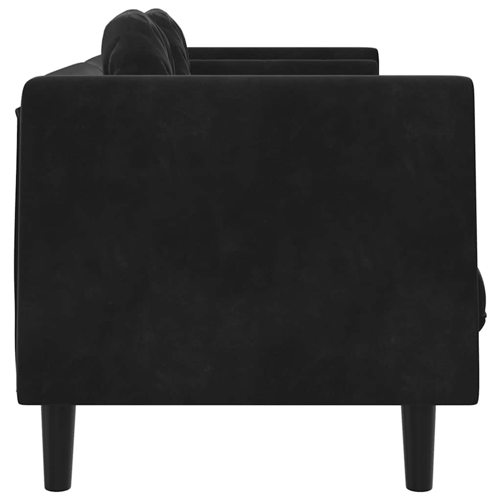 Trivietė sofa su pagalvėlėmis, juodos spalvos, aksomas