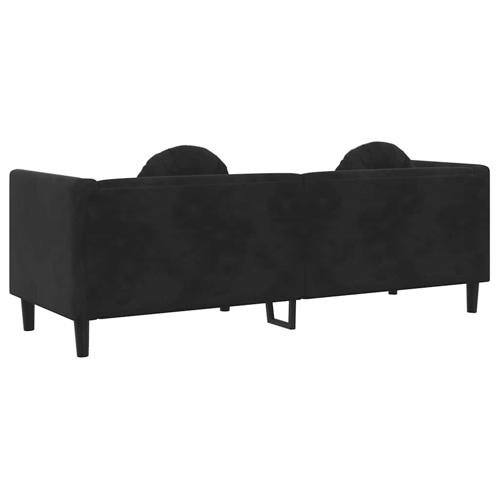 Trivietė sofa su pagalvėlėmis, juodos spalvos, aksomas