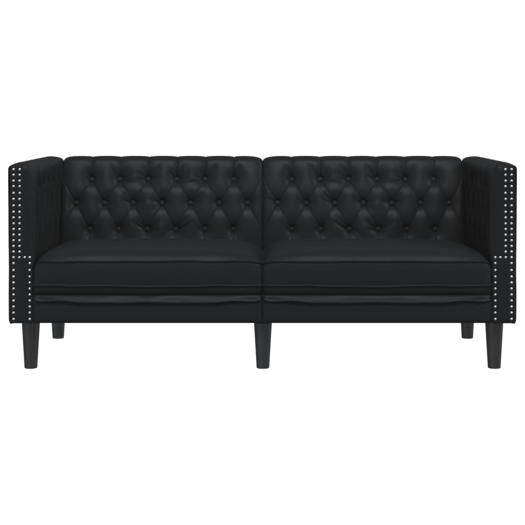 Dvivietė chesterfield sofa, juodos spalvos, dirbtinė oda
