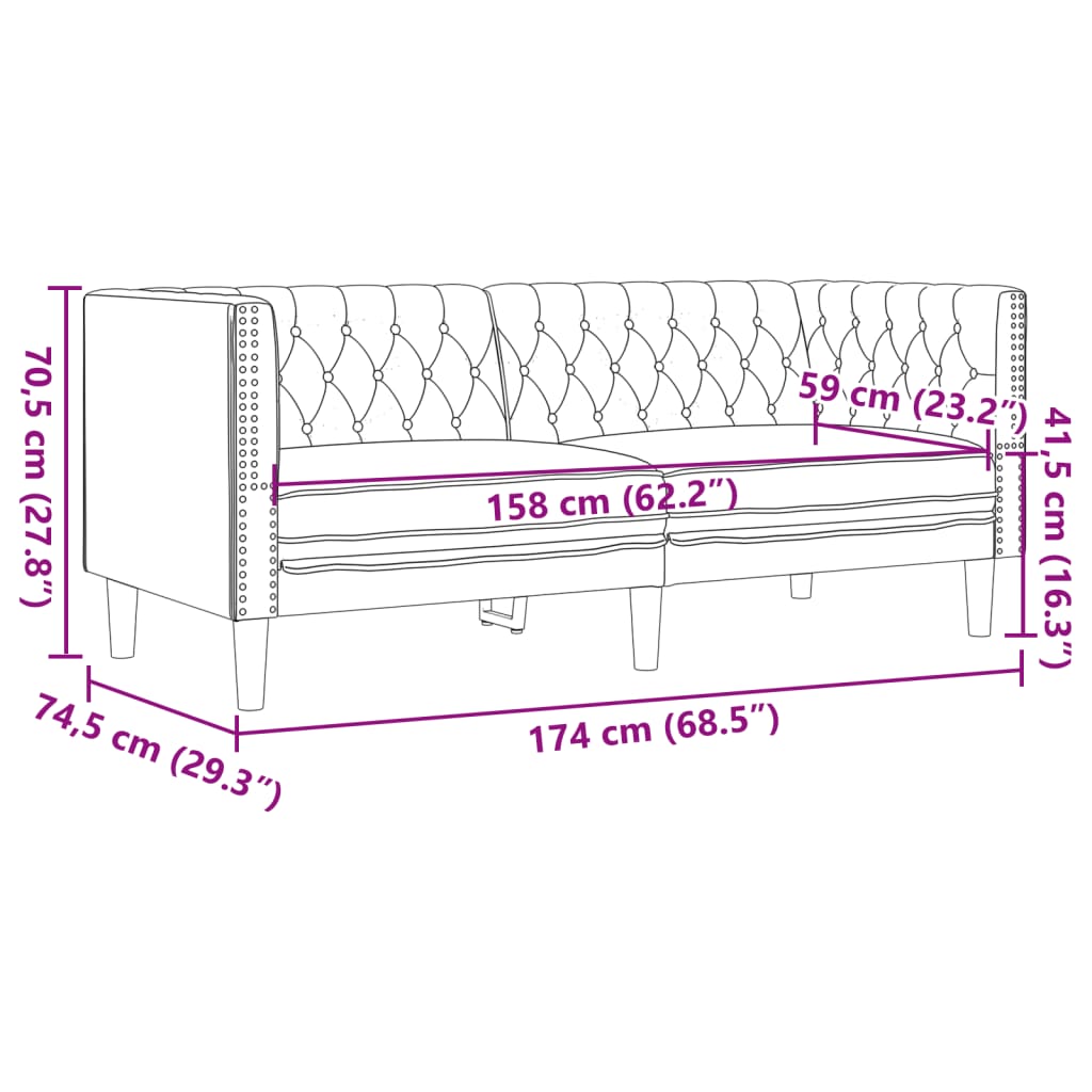Dvivietė chesterfield sofa, juodos spalvos, dirbtinė oda