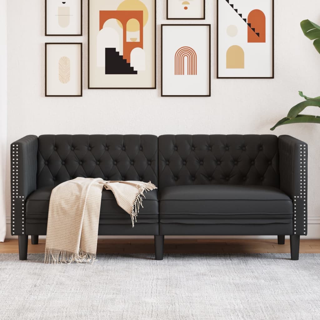 Dvivietė chesterfield sofa, juodos spalvos, dirbtinė oda