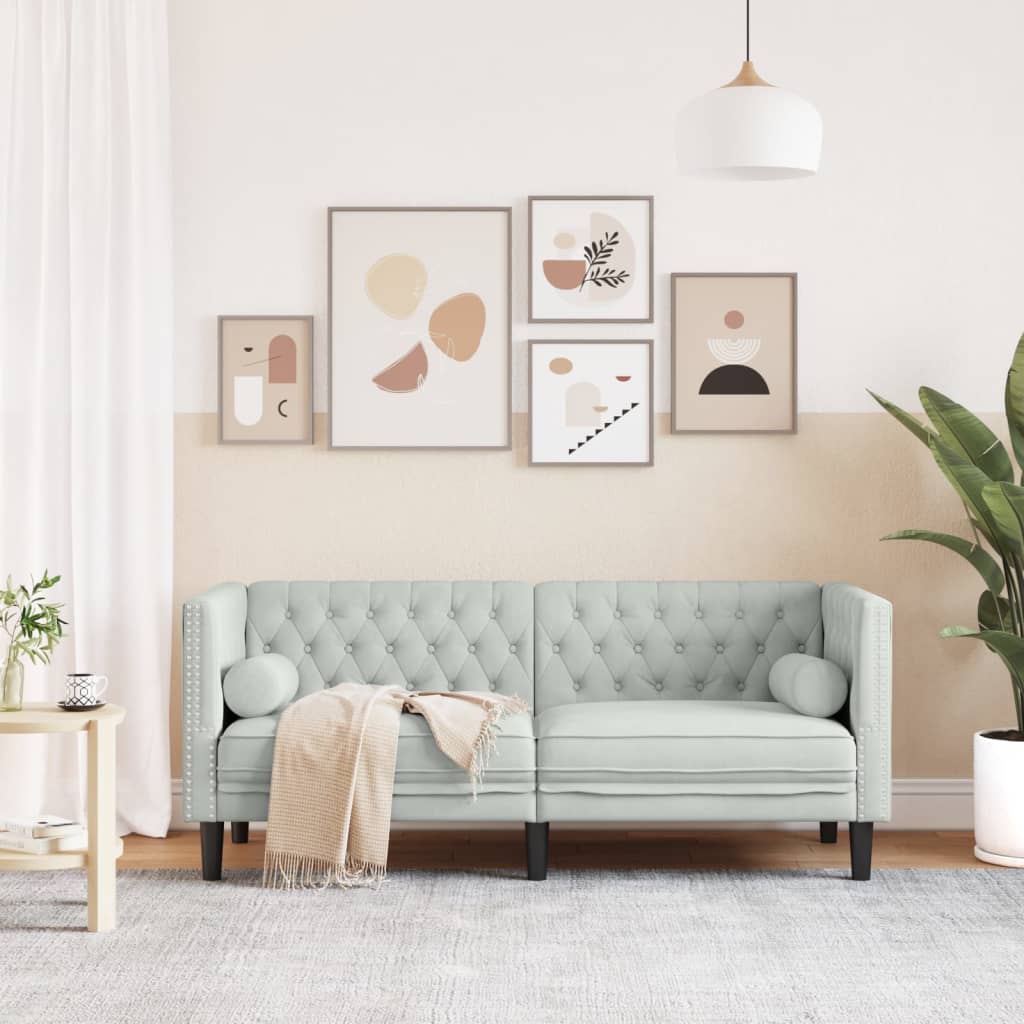 Dvivietė chesterfield sofa su pagalvėlėmis, pilka, aksomas