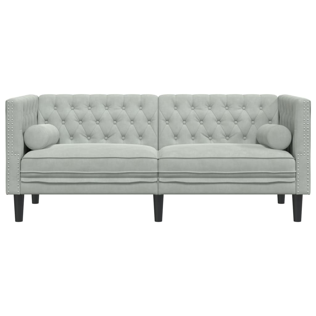 Dvivietė chesterfield sofa su pagalvėlėmis, pilka, aksomas