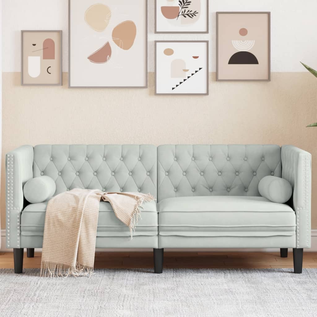 Dvivietė chesterfield sofa su pagalvėlėmis, pilka, aksomas