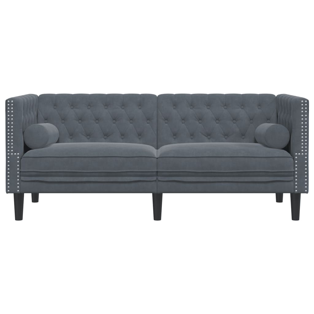 Dvivietė chesterfield sofa su pagalvėlėmis, pilka, aksomas