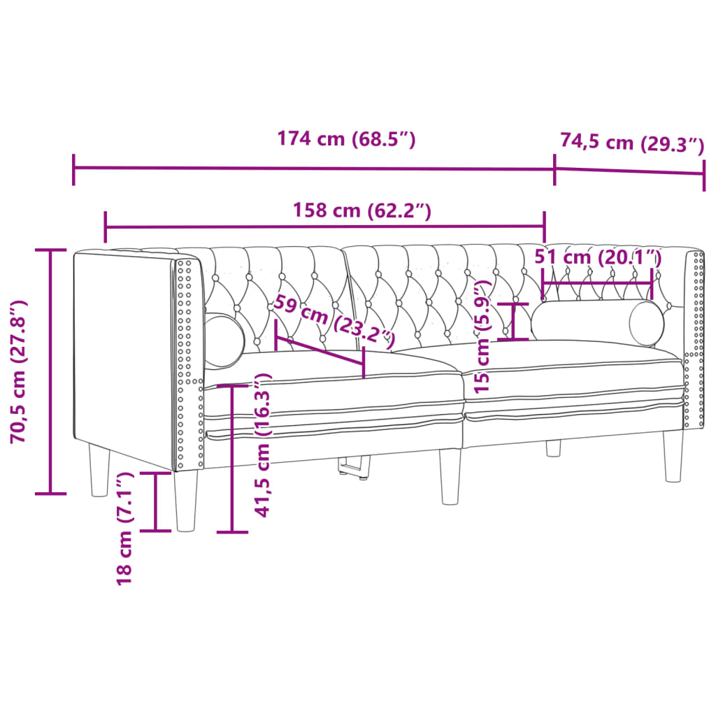 Dvivietė chesterfield sofa su pagalvėlėmis, pilka, aksomas