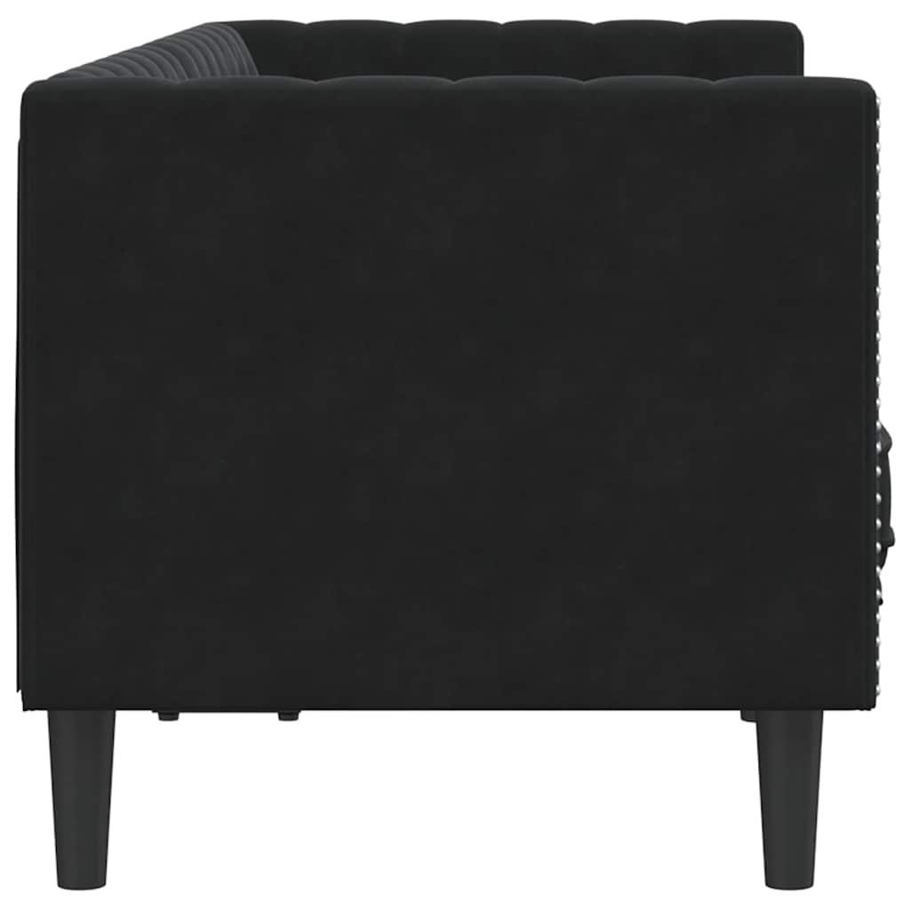 Dvivietė chesterfield sofa su pagalvėlėmis, juoda, aksomas