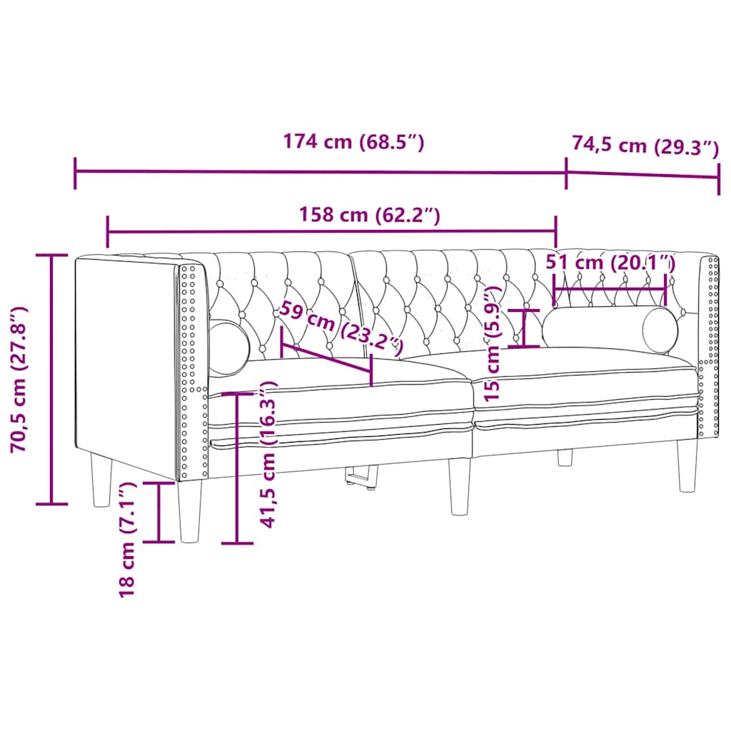 Dvivietė chesterfield sofa su pagalvėlėmis, juoda, aksomas