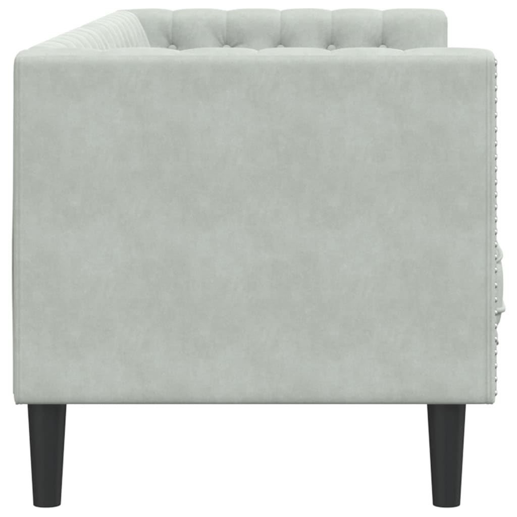 Trivietė chesterfield sofa su pagalvėlėmis, pilka, aksomas