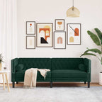 Trivietė chesterfield sofa su pagalvėlėmis, žalia, aksomas