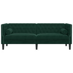 Trivietė chesterfield sofa su pagalvėlėmis, žalia, aksomas