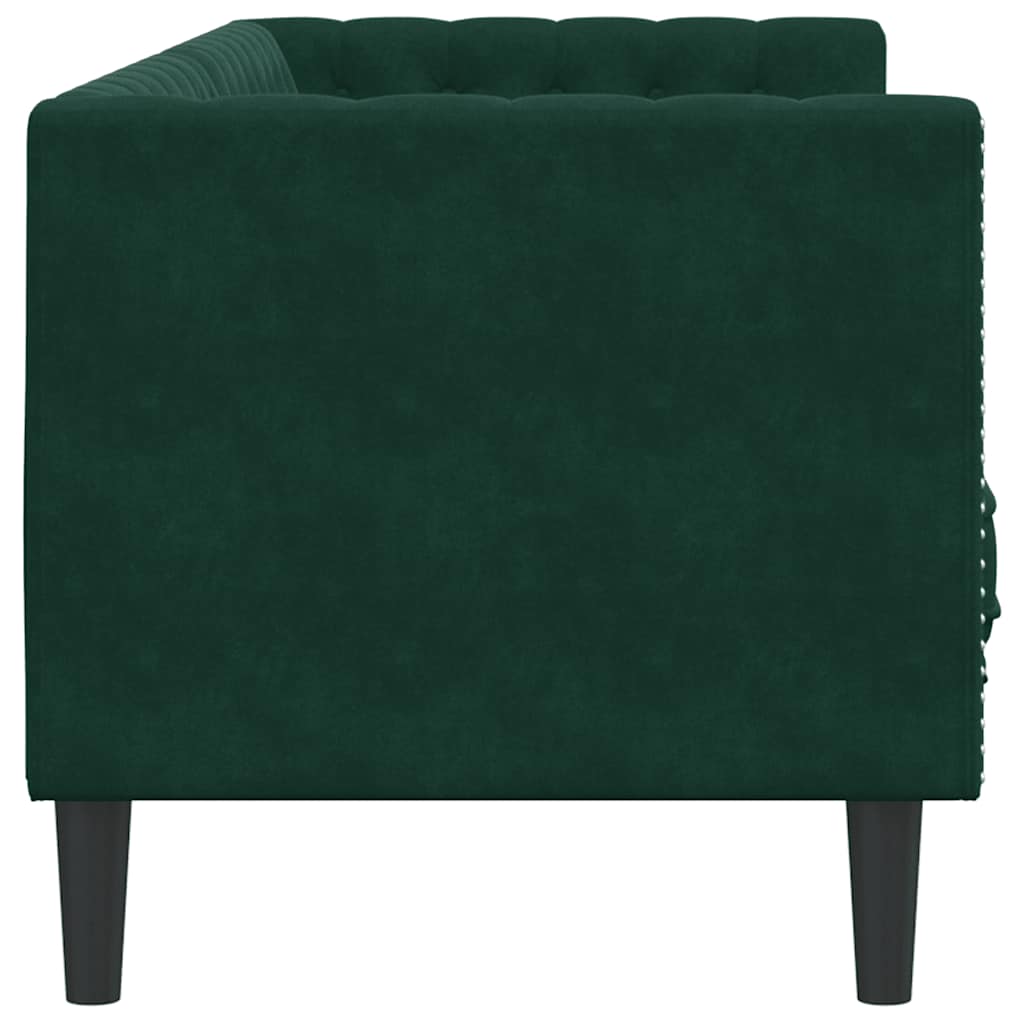 Trivietė chesterfield sofa su pagalvėlėmis, žalia, aksomas