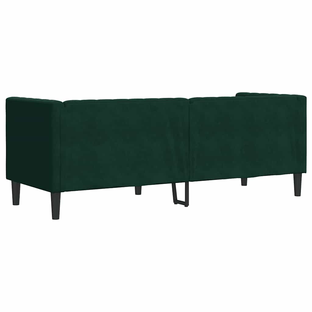 Trivietė chesterfield sofa su pagalvėlėmis, žalia, aksomas