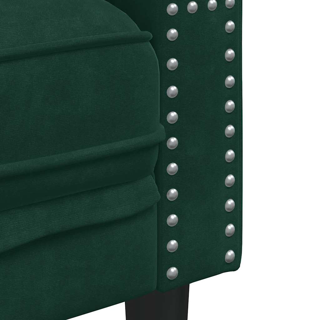 Trivietė chesterfield sofa su pagalvėlėmis, žalia, aksomas